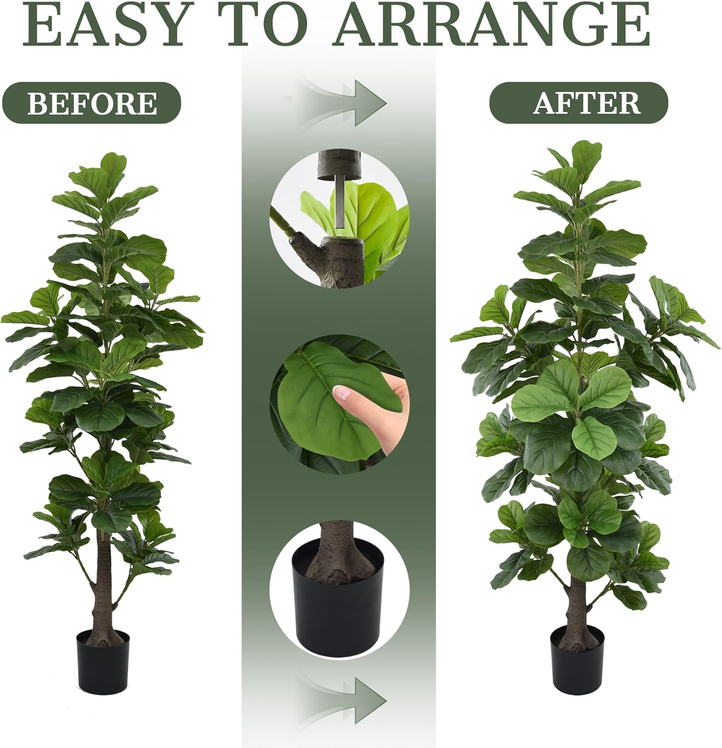 Artificial Fiddle Leaf Fig Tree 6ft - Tall Faux Ficus Lyrata Plant with Realistic Leaves and Large Trunk, 72" Fake Fig Tree in Pot for Home Living Room Office Porch Indoor Decor Perfect Housewarming - Image 9