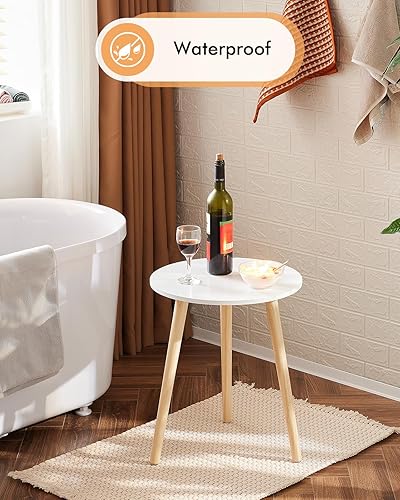 Miniatura 15 de Apicizon Juego de 2 mesas auxiliares redondas, mesa auxiliar blanca para sala de estar, dormitorio, espacios pequeños, mesa auxiliar Morden Oro,1