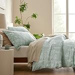 Bedsure Couverture de coudée Taille de la reine - Set de couverture de couettes pour enfants vert réversible & Adultes avec fermeture à glissière, 3 Pièces Botanical Pattern Bedding Set avec 2 Shams d'oreiller, Conforteur non inclus