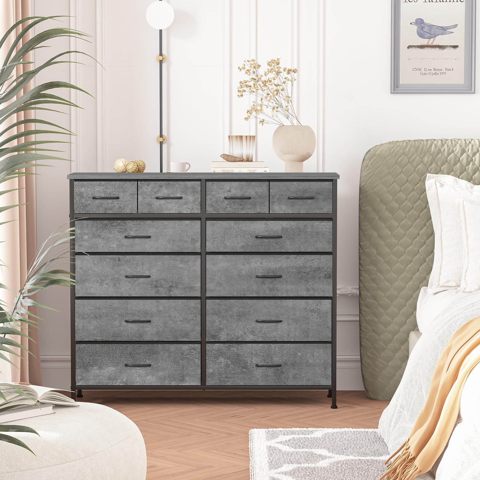VASICAR Dresser for Bedroom with 12 Deep Drawers, Wide Chest of Drawers