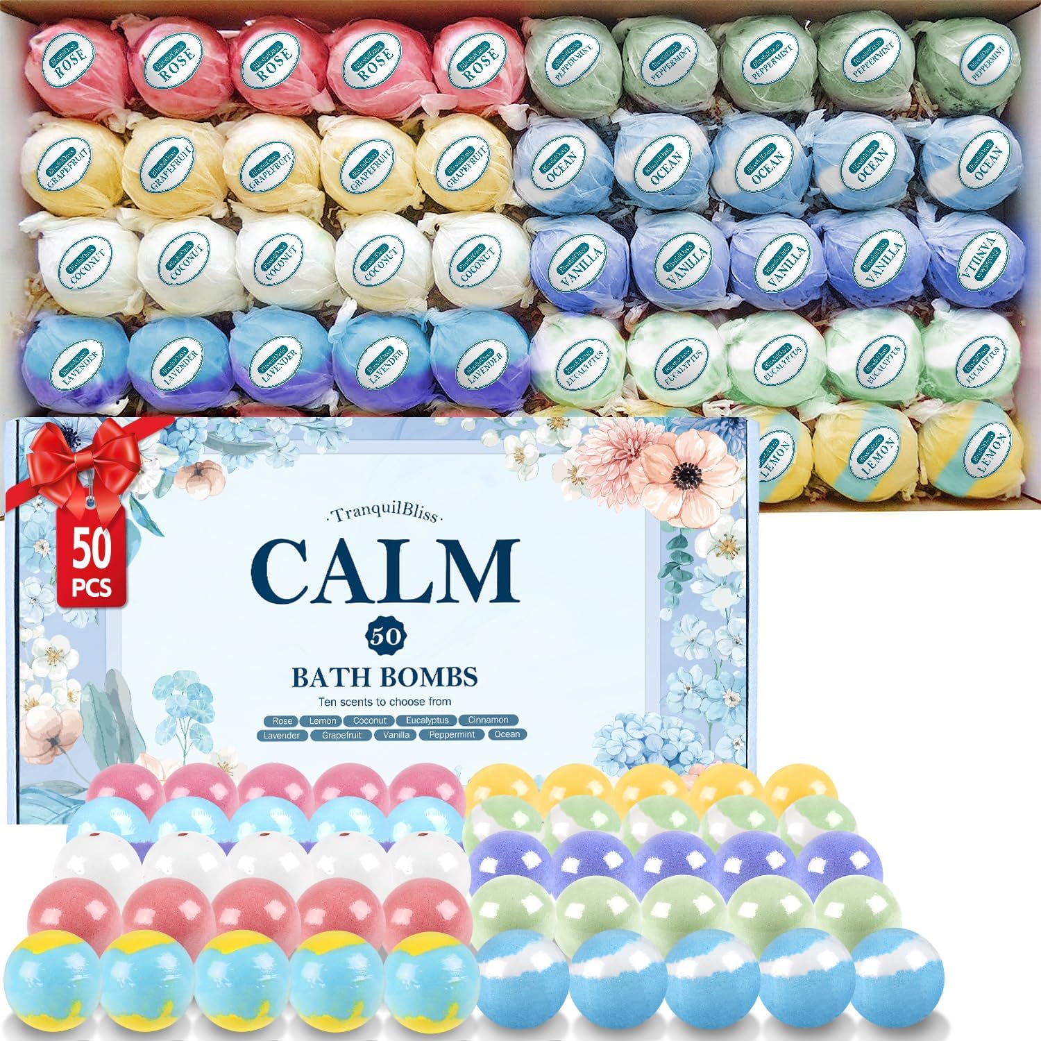 TranquilBliss Bath Bombs Set 50 PCS with...