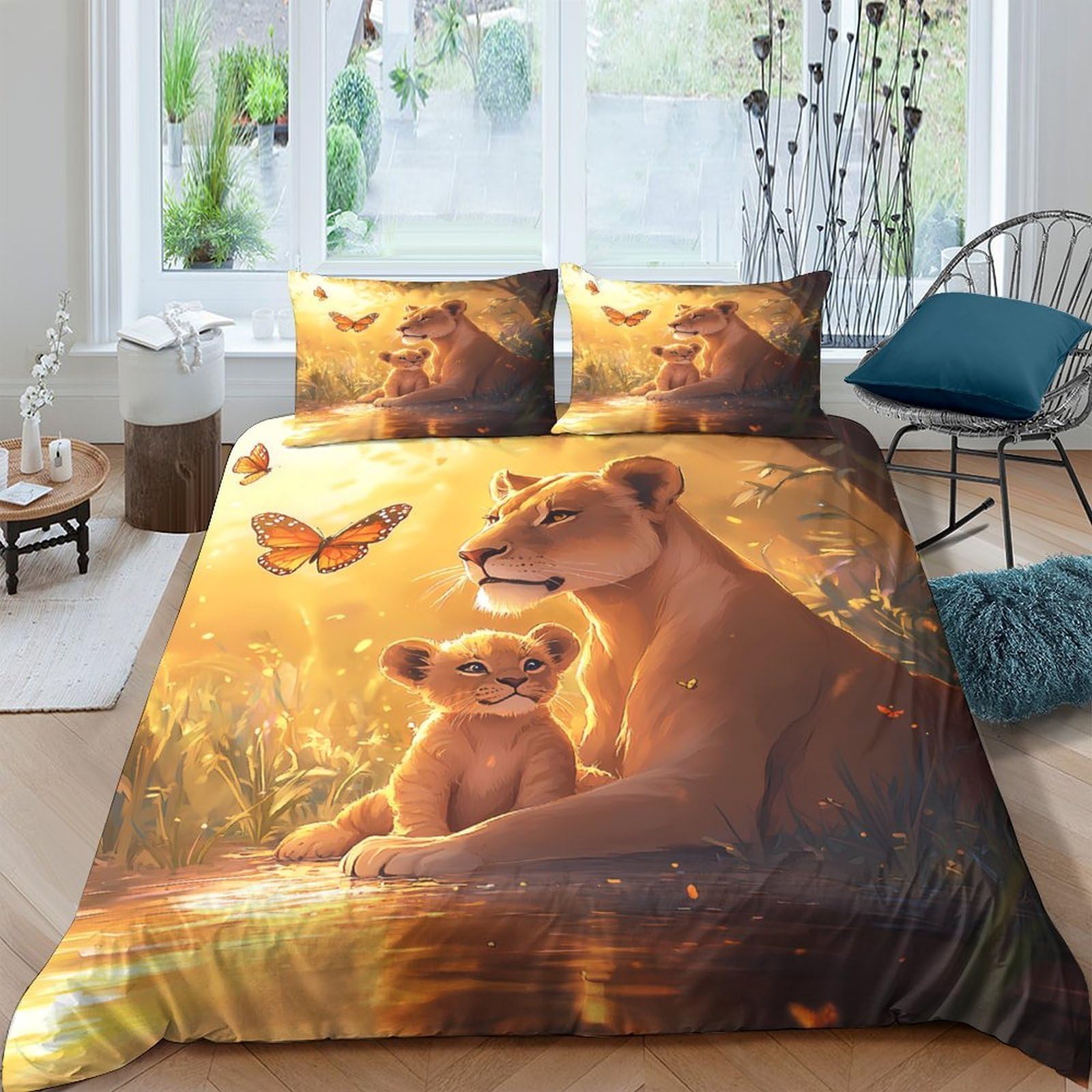Ctjqhvkz Style-1 3D Printed Lion Family Fitted Sheet Microfiber Soft Nature Sunset Bed Cover For Bedroom Dorm Mattress Protection Decor Single（135X200cm）