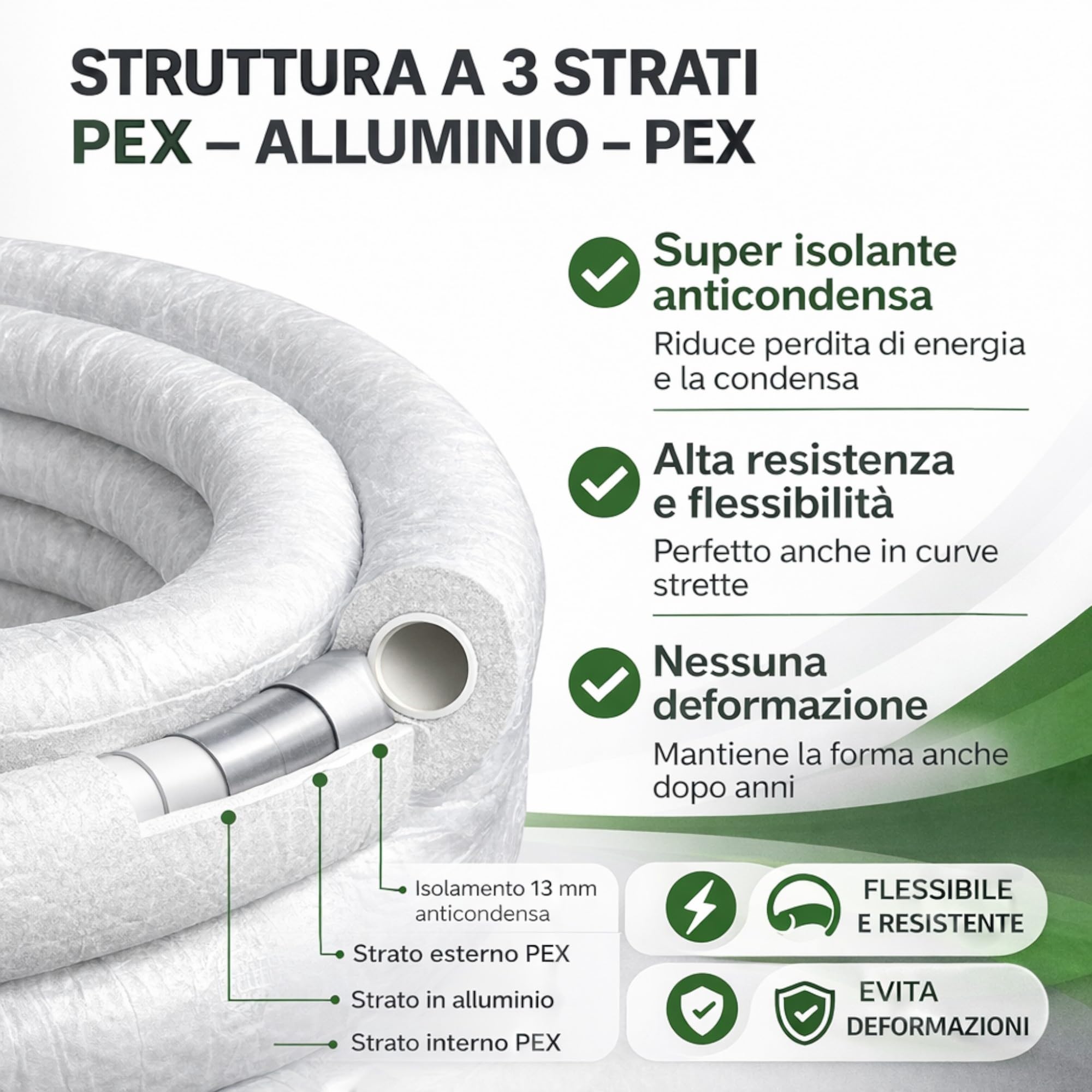 Tubo Multistrato Coibentato PEX AL PEX Ø20 Ø26 Isolamento 13 mm Bianco Anticondensa per Climatizzazione Pompa di Calore Riscaldamento Rotoli 10 25 50 Metri (Ø20, 25 METRI)