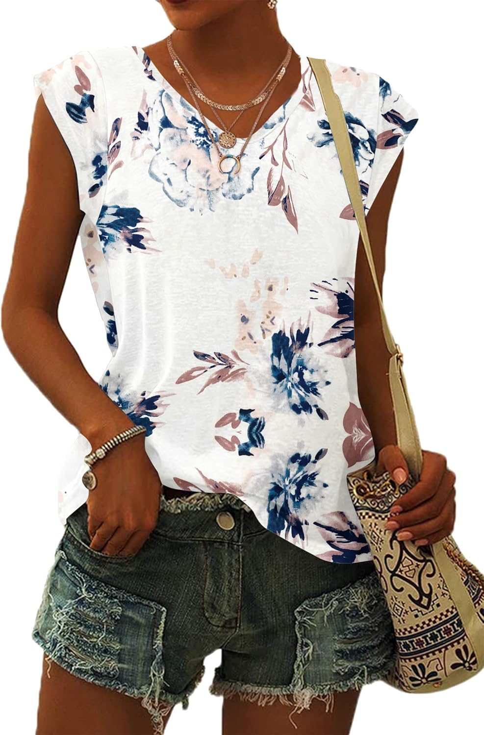 WNEEDU Dames Tops Zomer T-Shirts voor Vrouwen UK V-hals Mouwloos Dames WNEEDU Dames Tops Zomer T-Shirts voor Vrouwen UK V-hals Mouwloos Dames