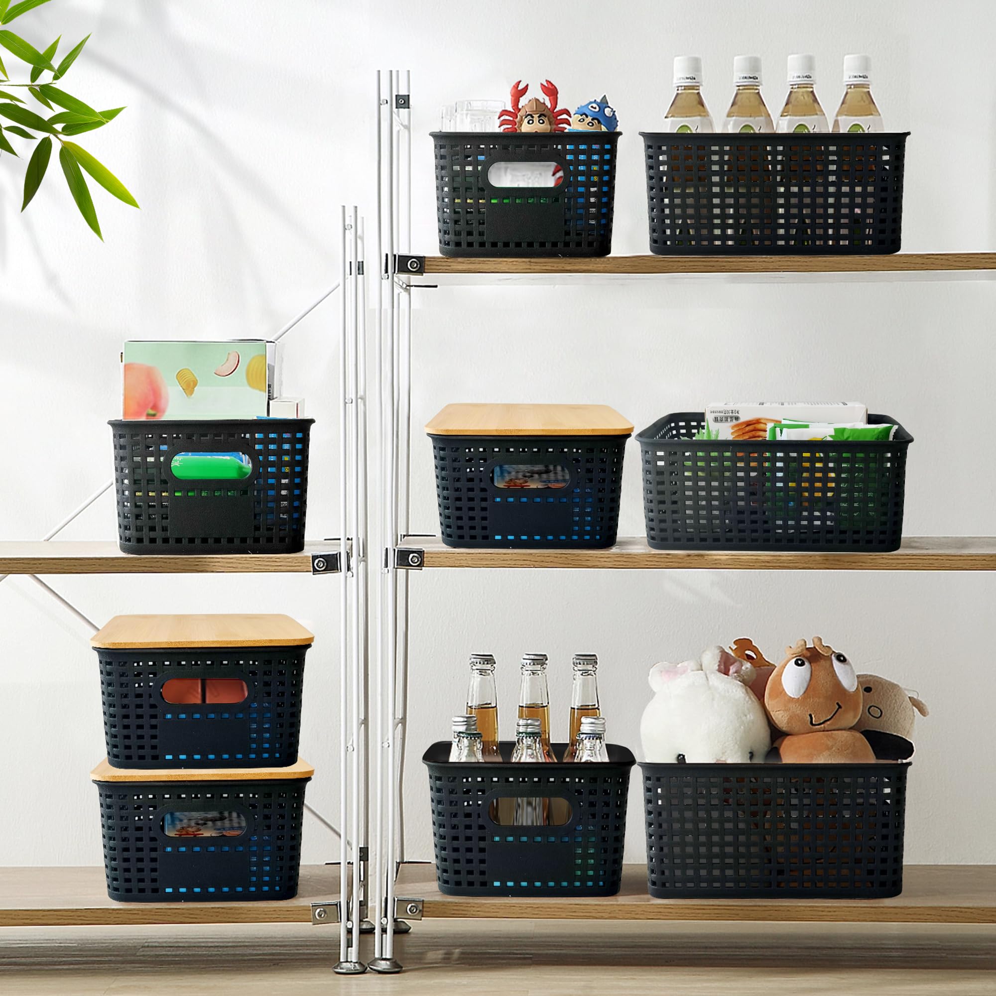 Scatole Organizzative Con Coperchio In Bambù - Set 3 Contenitori Impilabili Per Casa E Ufficio - Foto 8