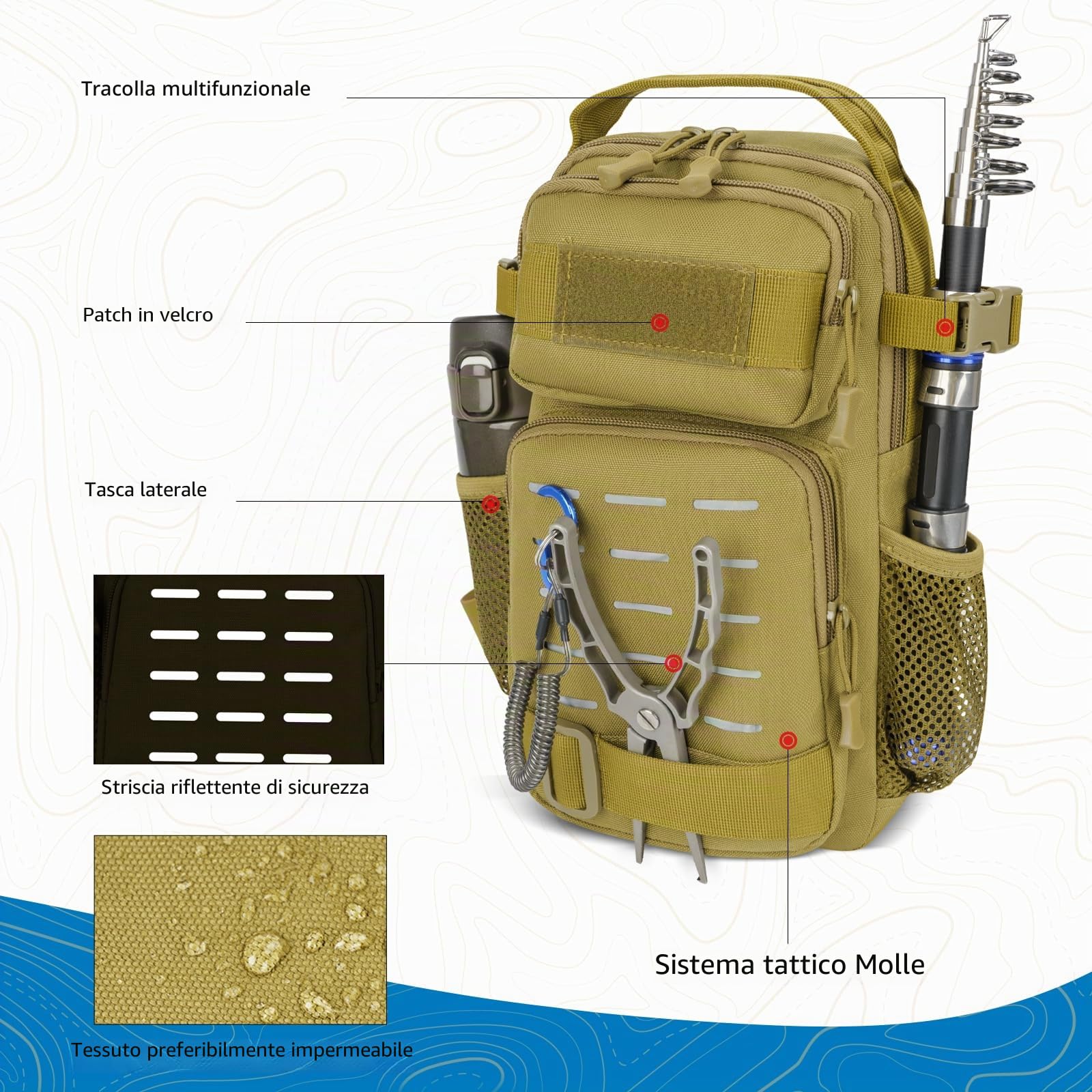 THKFISH Set di borse da pesca da 79 pezzi, zaino da pesca impermeabile con scatole, borsa da pesca, pinze da pesca, esche, rimozione ami e grip per labbra