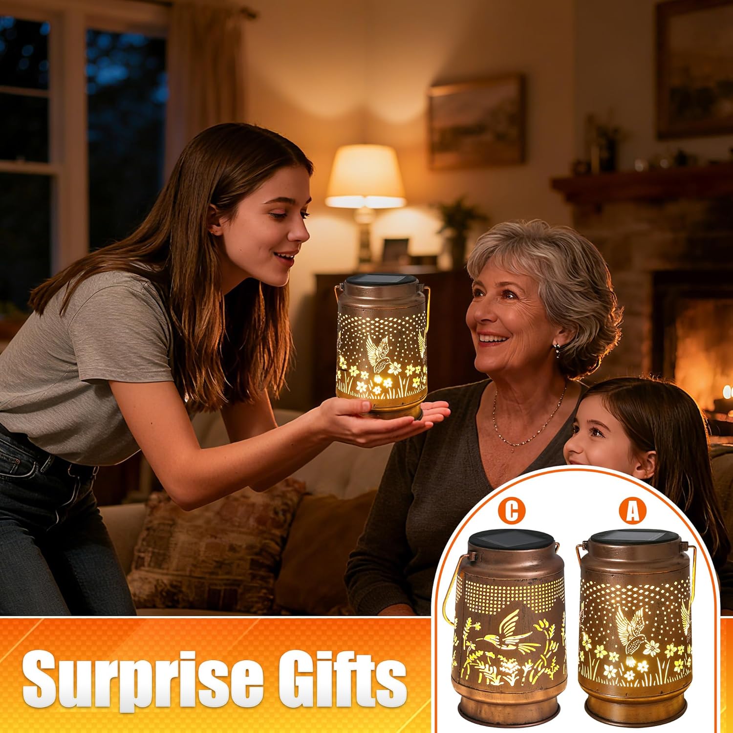 Hummingbird Solar Lantern 2 pcs - Hummingbird Solar Lights for Outside, Patio, Backyard, and Porch - Waterproof Hanging Lantern for Outside - Perfect Gifts for Women