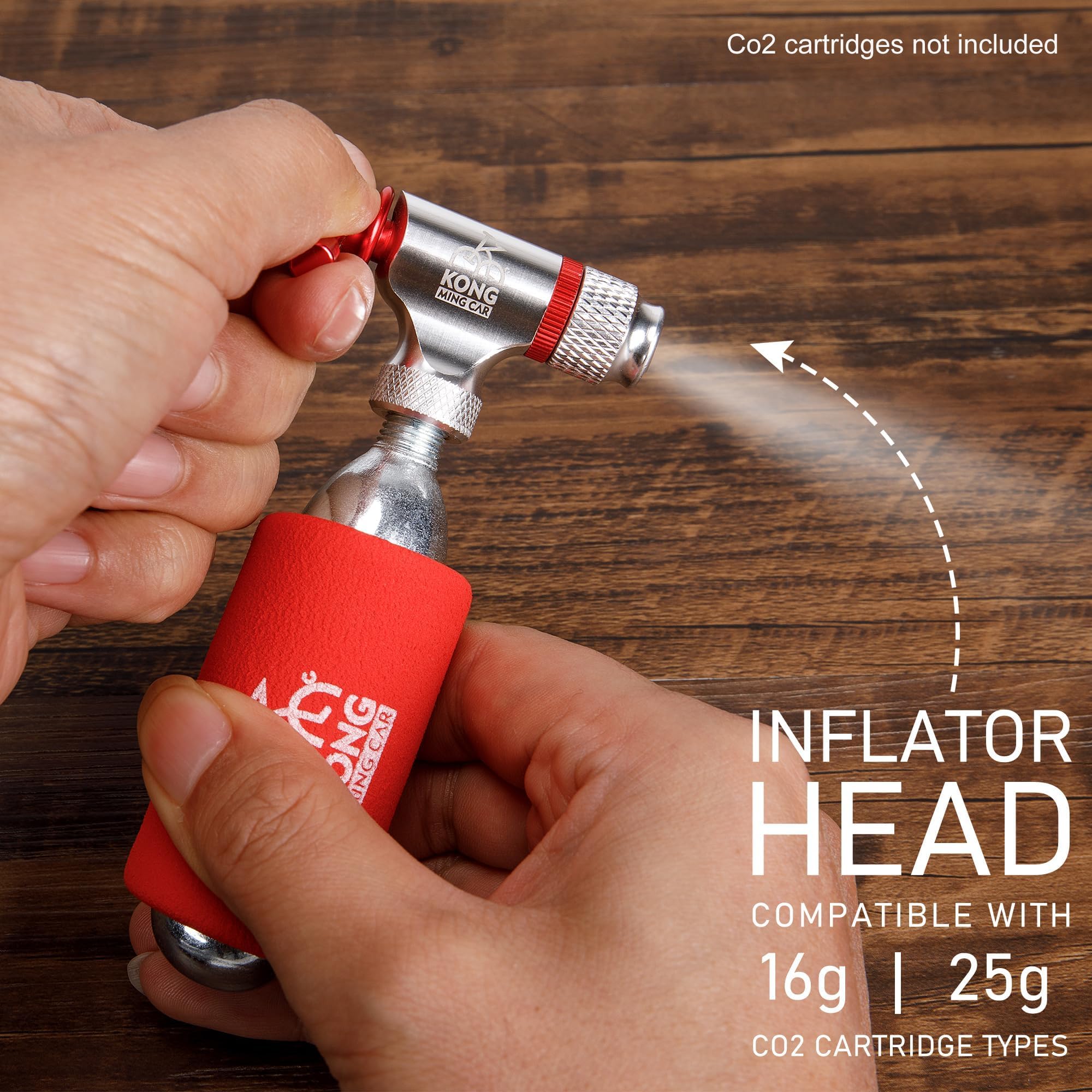 CO2 Inflator Ventilaufsatz für Fahrräder, Kompatibel mit Presta & Schrader Ventilen, CNC Aluminium Luftpumpen-Kopf für MTB & Rennrad, CO2 Kartusche separat erhältlich