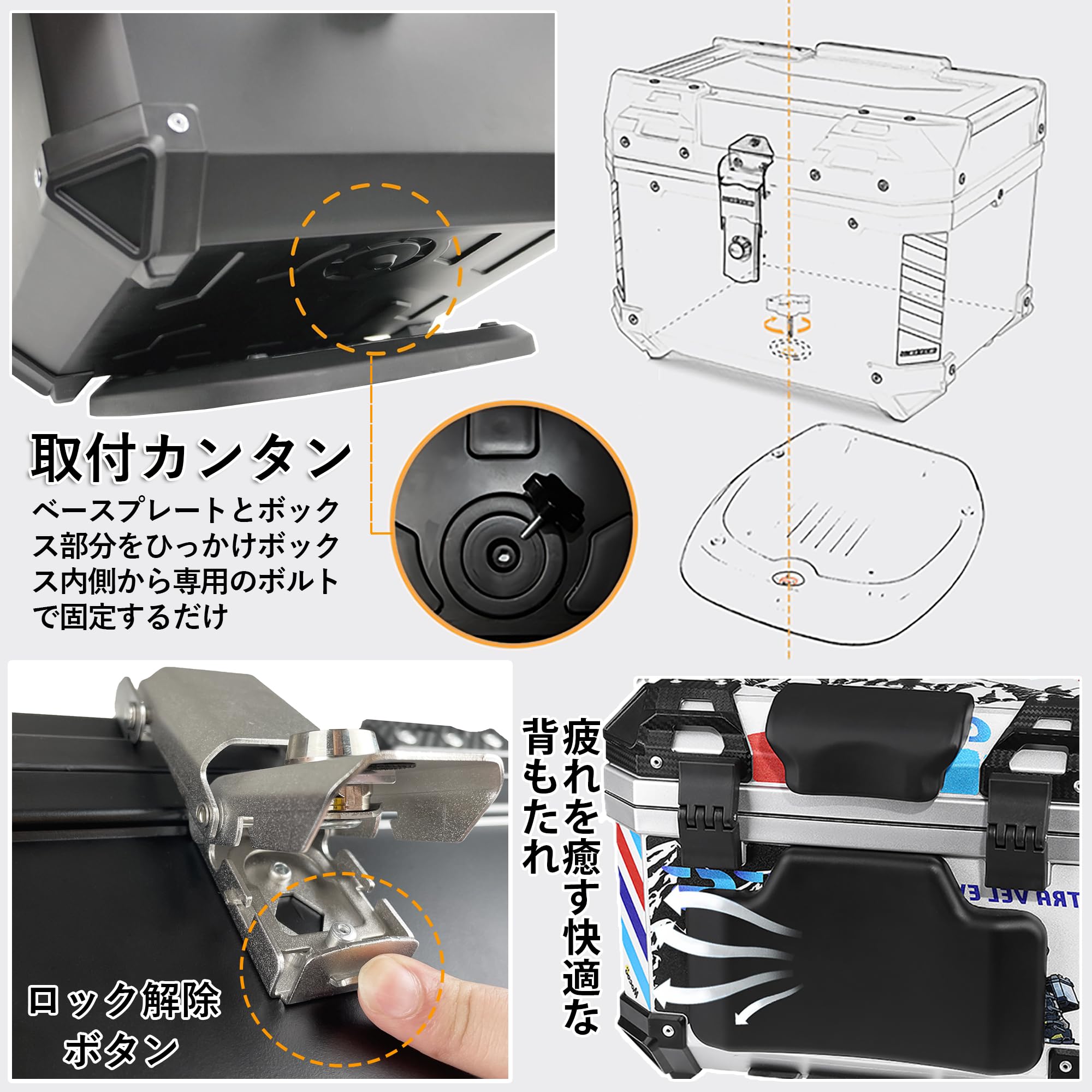 Amazon.co.jp: QIYAONUOバイクリアボックス 36L/45L/57L 大容量 ペット