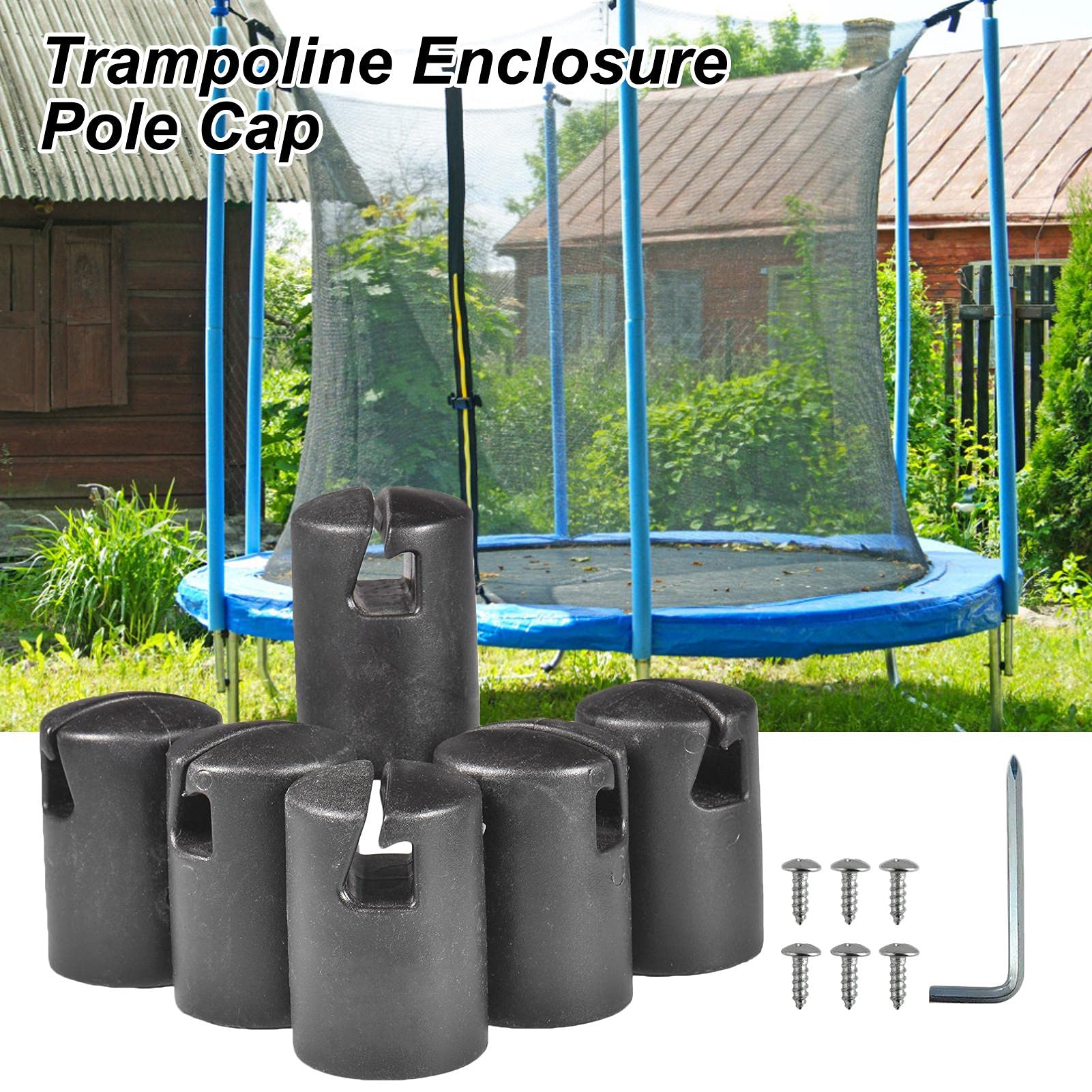 6 Trampoline Enclosure for Flat Steel Sheet Top System, Black Trampoline Caps, 1.26in Diameter, Trampoline Net Accessories