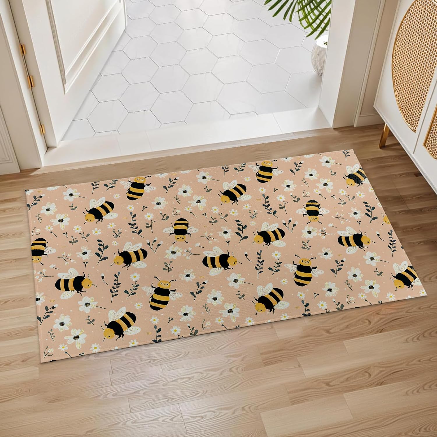 Gothic Rose Indoor Door Mat, 17x29.5 Inch, Floor Area Rug for Entryway, Living Room, or Bathroom, Non-Slip Doormat, Dark Red Roses and Bat Halloween Design Home Decor Rug Gifts