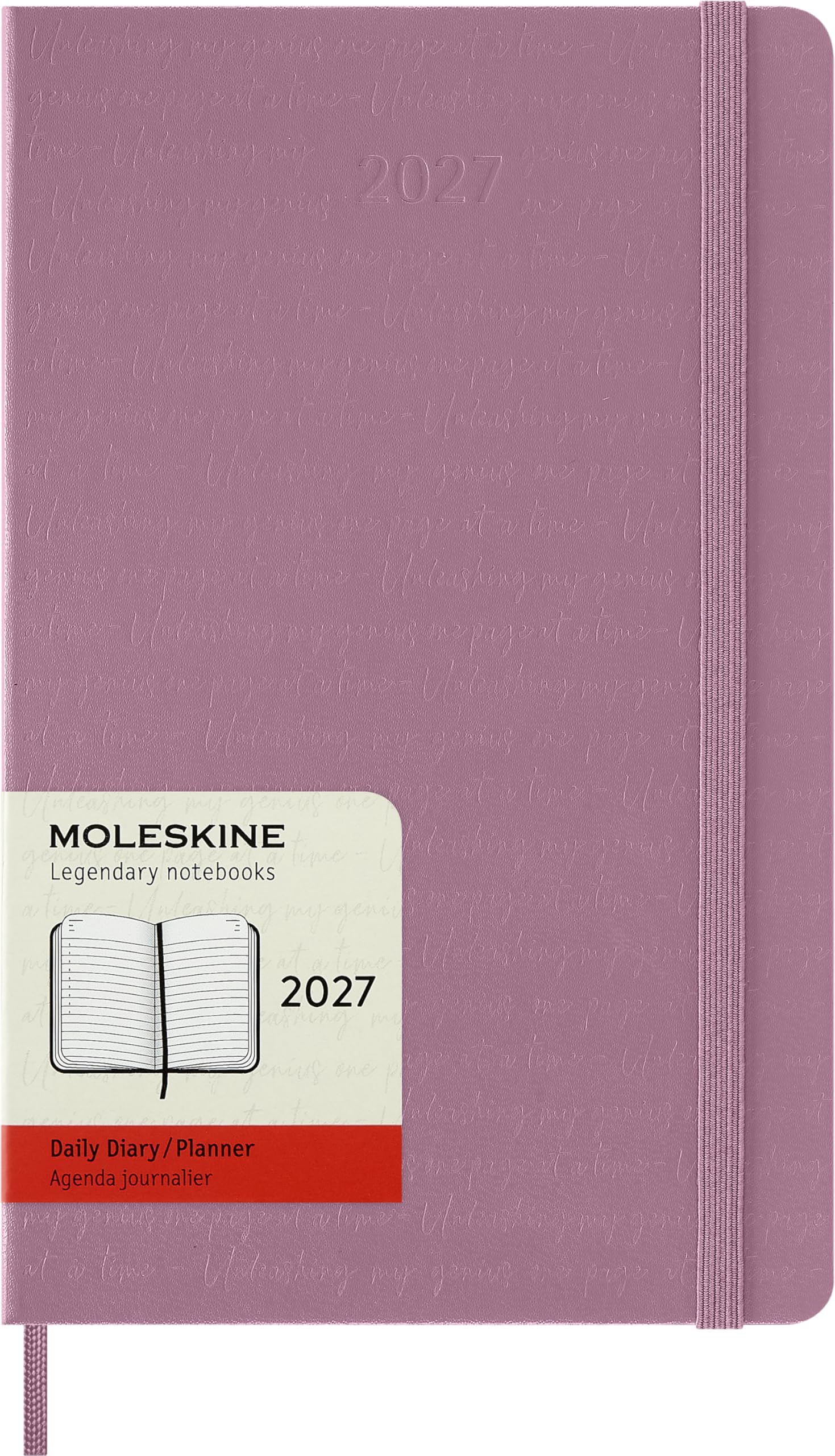 Moleskine Daily Planner 2027, Hard Cover 12 Month Diary with Elastic Closure, Large 13x21 Cm, Majestic Pink