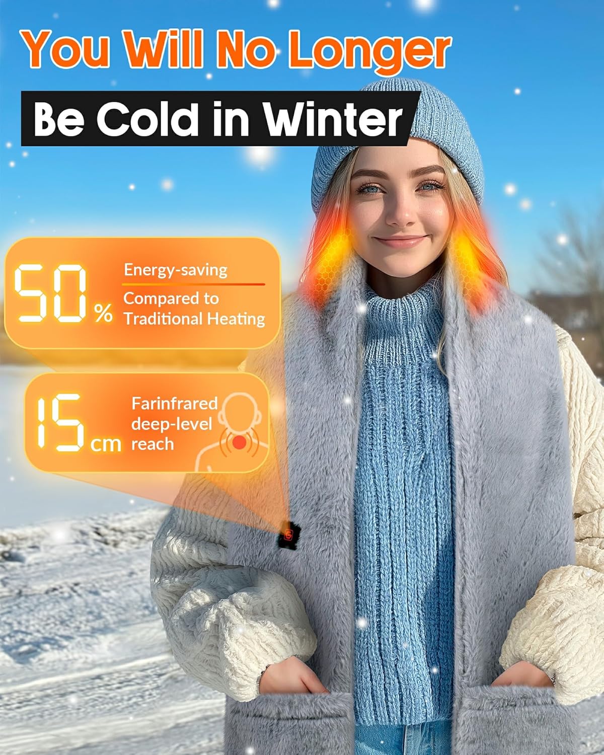 Genovega Heated Fur Scarf for Women Unique Valentine Gifts with 6000mAh Portable Battery Intelligent Rechargeable - Image 2