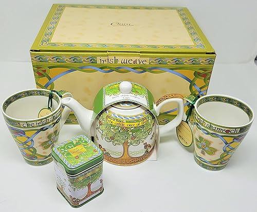 Miniatura 7 de Juego de té tradicional irlandés de árbol de la vida, té de hojas sueltas y 2 tazas de trébol y tetera del árbol de la vida hecha de porcelana de