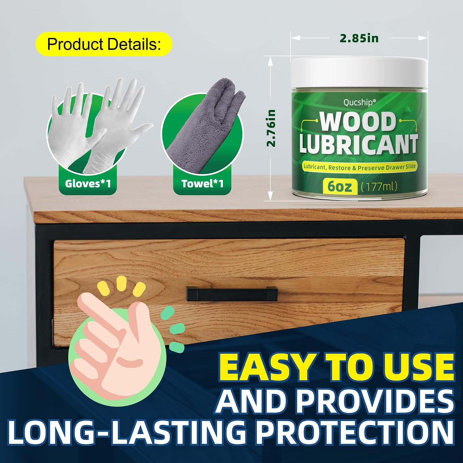 6oz Wood Lubricant & Wax - Sliding Drawer & Door Hinge Lubricant, Restore & Maintain Wooden Slide, Paste Wax for Wood, Loosen Drawer Slide