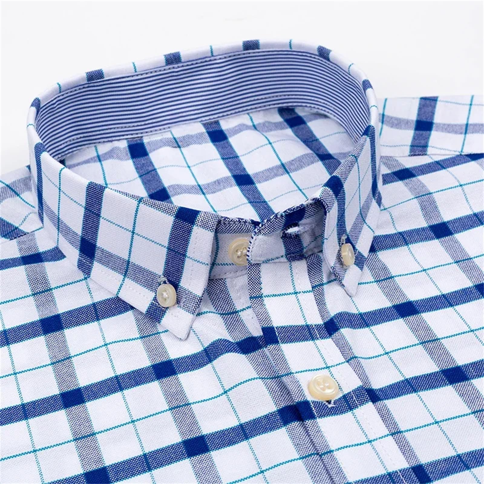 Camisa de algodón transpirable Oxford de manga corta a cuadros para hombre, diseño a rayas, ajuste regular, de gran tamaño, para uso diario