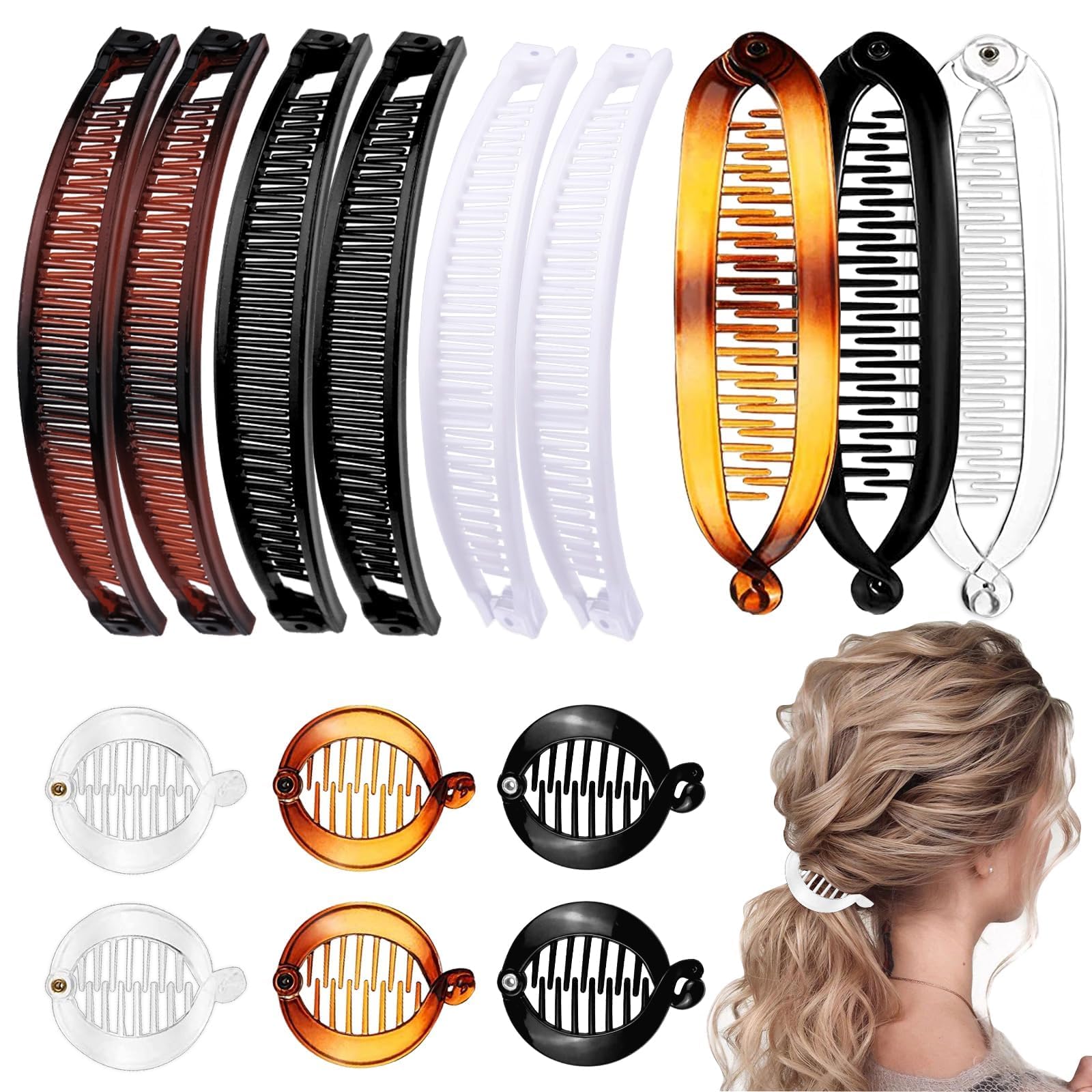 15 Pieces Banana Hair Clips Classic Clincher Combs Fishtail Hair Comb Ponytail Holder for Women Girls(3 Styles)
