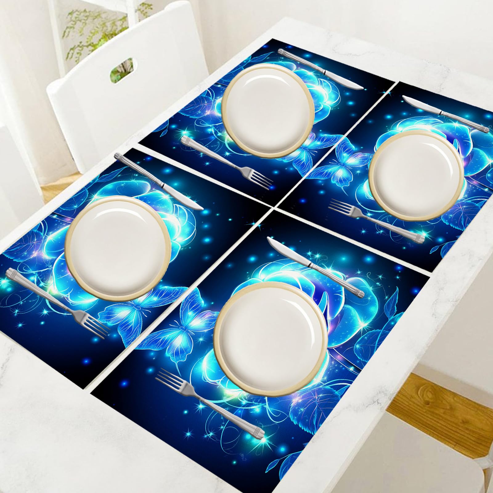 8 Pezzi Tovagliette Americana Sogno - Tovaglietta Americane in Cotone e Lino Farfalla rosa blu Lavabili Sottopiatto per Sala da Pranzo Tavolo da Cucina 45 ×30 cm