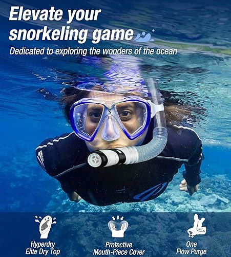 Miniatura 6 de Aegend Esnórquel seco, máscara de buceo fácil de respirar, esnórquel para esnórquel, buceo, buceo, apnea, natación, con válvula seca superior y