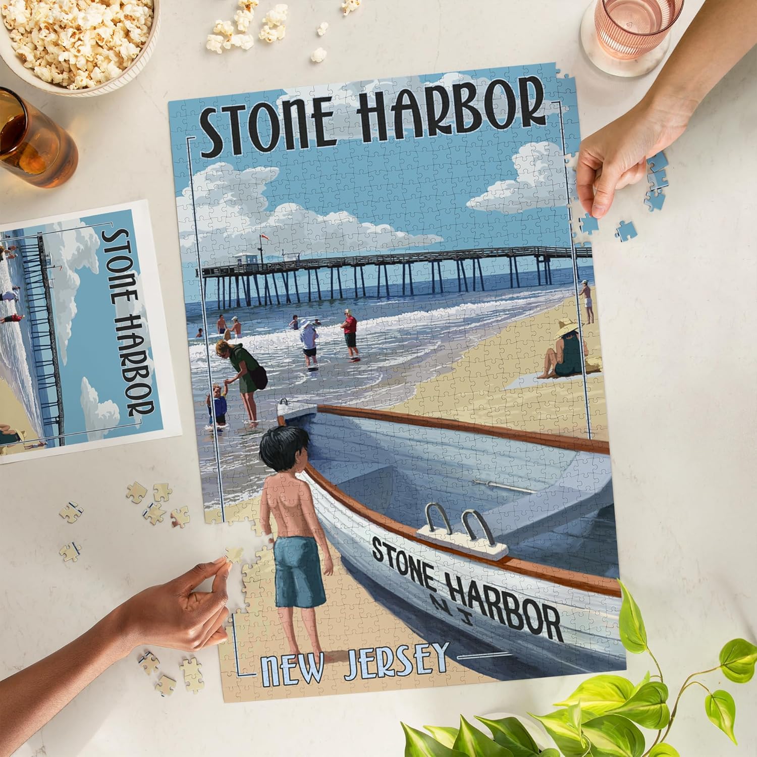 Lantern Press Stone Harbor, New Jersey, Lifeboat 1000 Piece Jigsaw Puzzle for Adults, Made in USA with Reference Poster