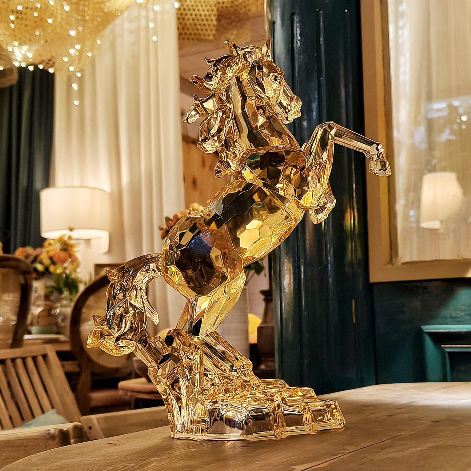 Figura de caballo acrílico grande de 43 cm de alto, figura de caballo de cristal chino Feng Shui, estatua de caballo, escultura de caballo, figura coleccionable para decoración de mesa de