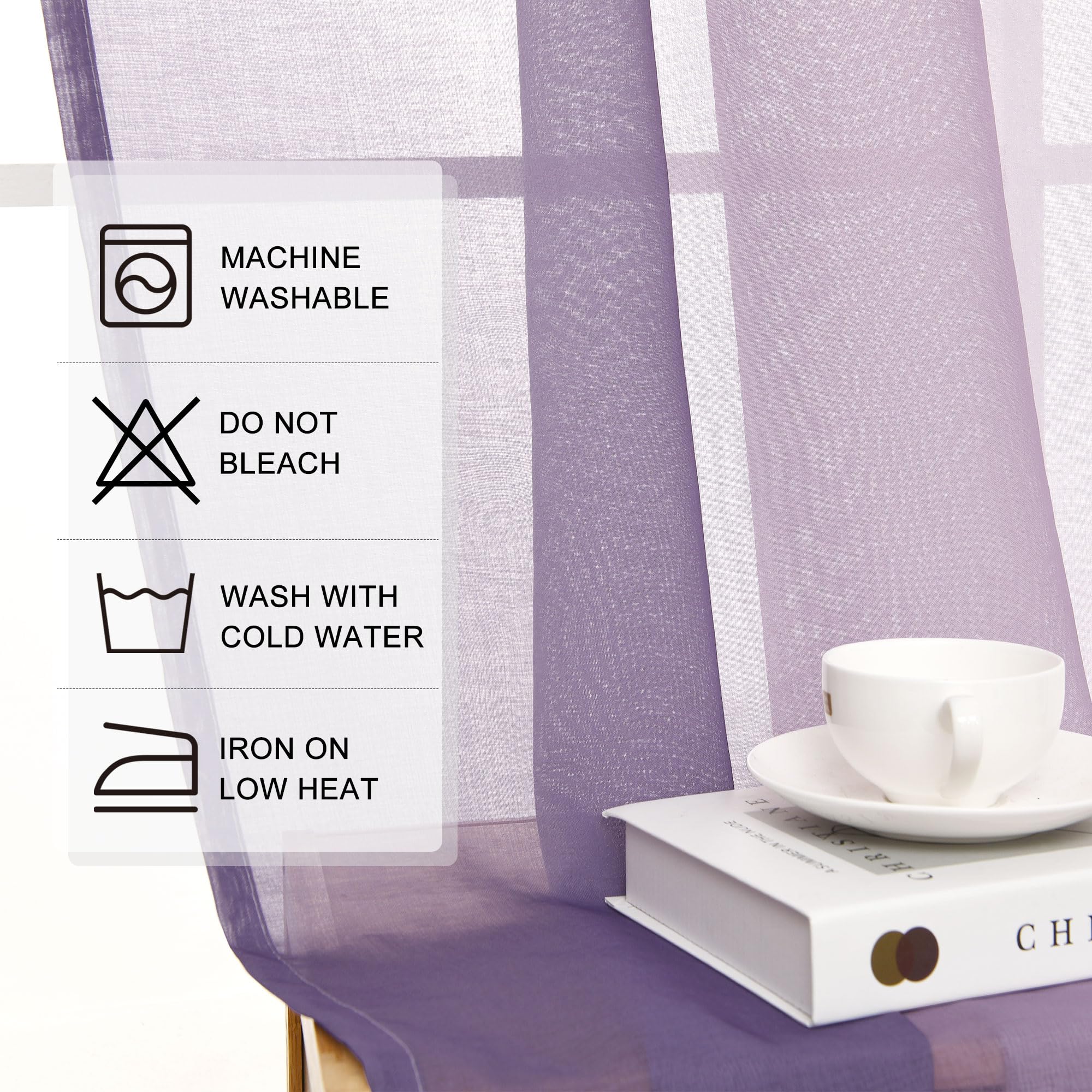 DWCN Tenda in voile viola con nastro arricciante, 140 x 225 cm (set di 2) a fili per la camera dei bambini, con sistema di binario, tenda per soggiorno da ragazza