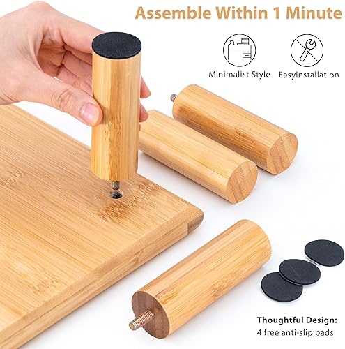 Miniatura 9 de Estante de bambú para monitor doble, soporte elevador para monitor con almacenamiento debajo para suministros de oficina de escritorio, soporta TV