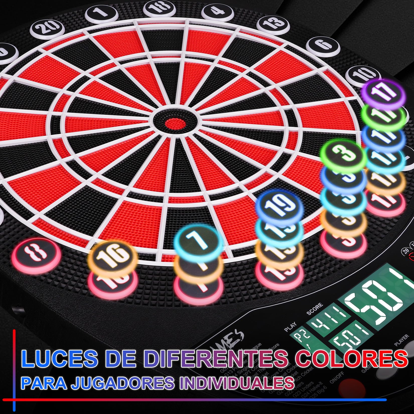 Diana electrónica profesional 34 juegos con 354 variantes, 3 idiomas: alemán, inglés, francés para
