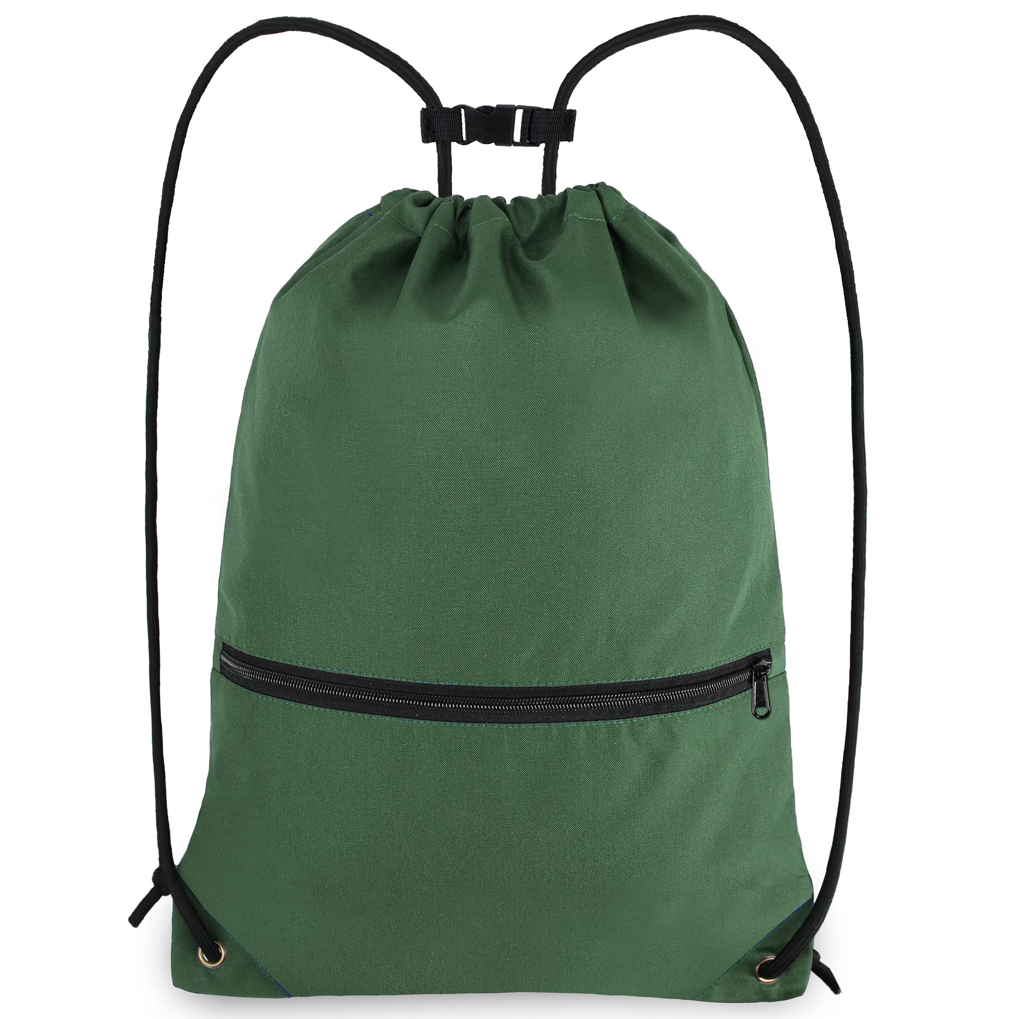 BeeGreenDrawstring Backpack Sports Gym Bag for Women Men Large Size With Two Zipper Pockets and Water Bottle Mesh Pockets