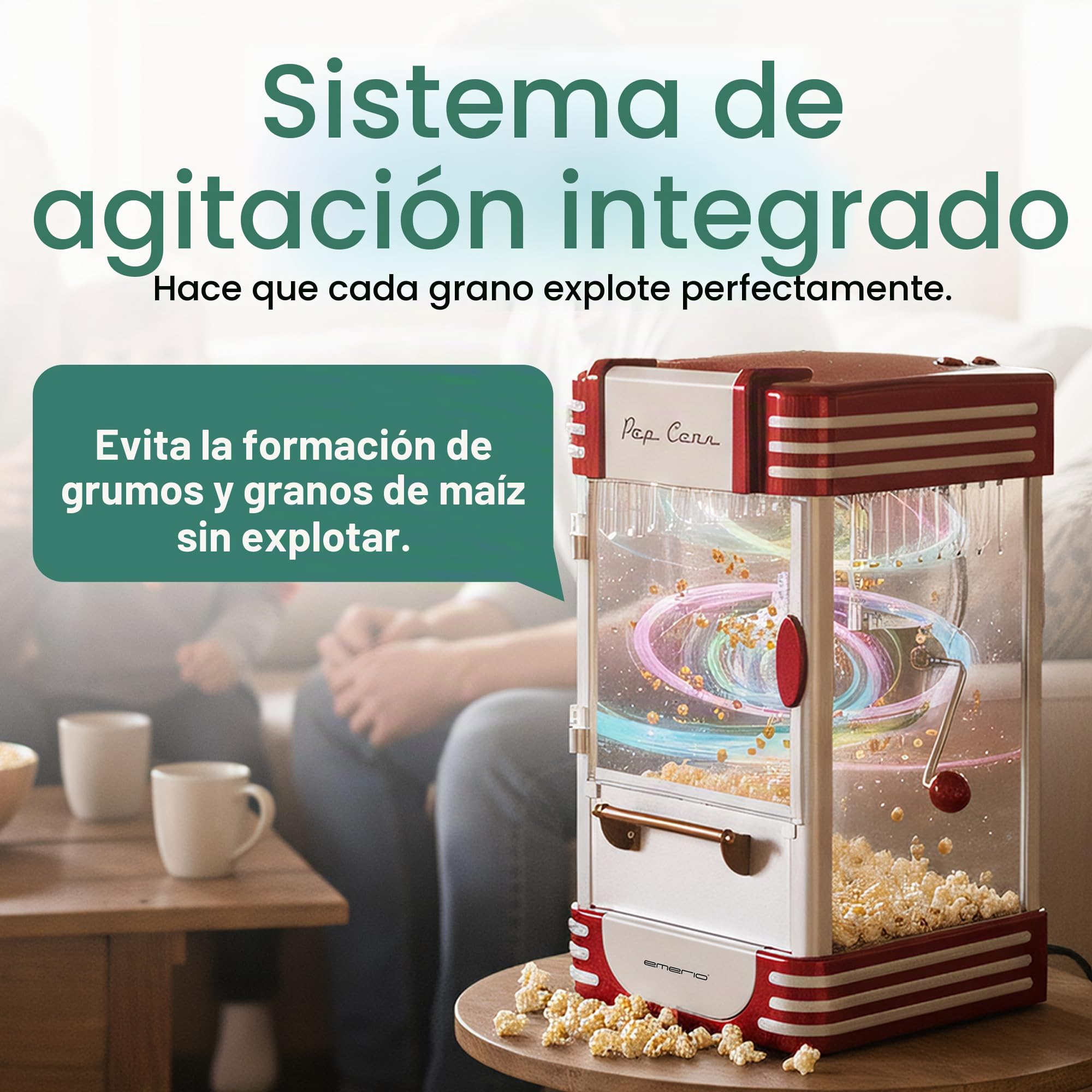 Emerio Máquina de Palomitas de maíz POM-120650, Recipiente Antiadherente también Apto para Palomitas de maíz Dulces o saladas, 360 vatios, Grande