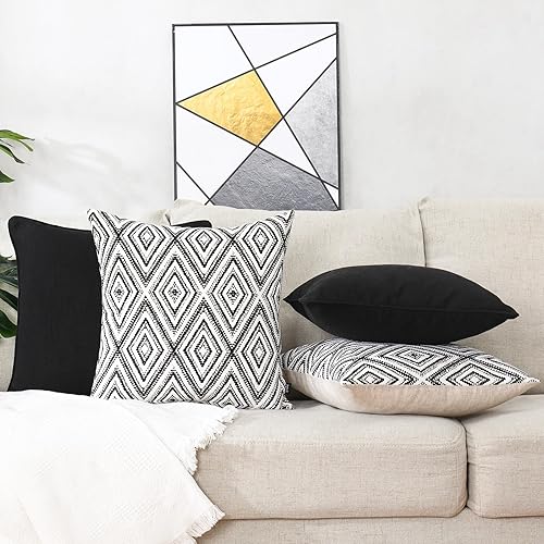Miniatura 8 de THOHAG Juego de 4 fundas de almohada de 18 x 18 pulgadas, fundas de cojín de lino suave, fundas cuadradas decorativas para sofá, sala de estar,