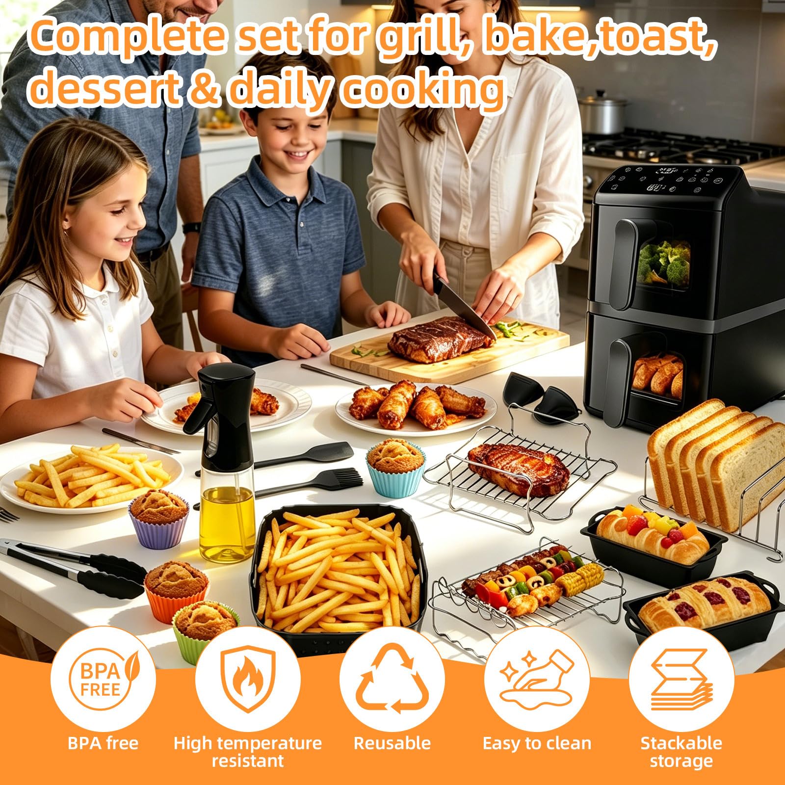 29-częściowy zestaw akcesoriów do frytkownicy na gorące powietrze dla Philips Airfryer 4000 Series Dual Basket 10L NA460/NA462 - z silikonową formą do frytkownicy na gorące powietrze, rusztem