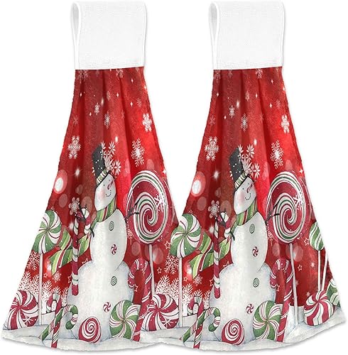 Miniatura 1 de Boccsty Toallas de cocina colgantes de muñeco de nieve de Navidad, 2 piezas de baño de mano de invierno, toallas de cocina para baño, casa de campo