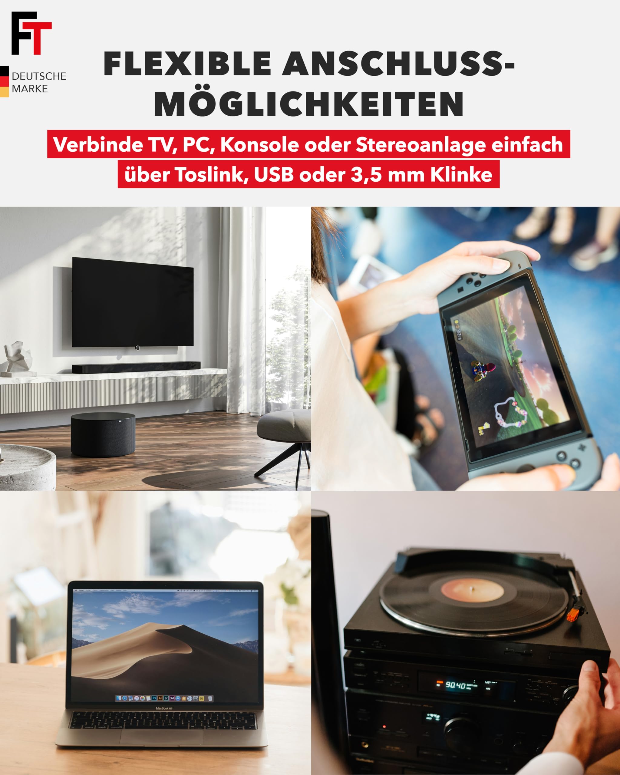 FeinTech BT200 Bluetooth 5.4 Audio Transmitter mit Auracast, aptX, aptX Adaptive, OLED Display, Toslink Passthrough, USB | Unterstützt aptX adaptive, OLED Display, Toslink Passthrough, USB-betrieben, kann mit 2 Kopfhörern gekoppelt werden