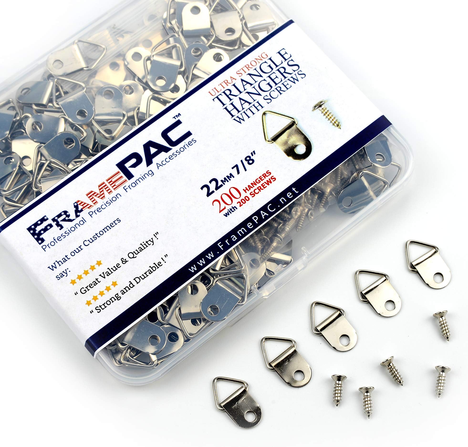 FramePac Small Triangle Picture Hangers with Screws [200 Pcs] - (AKA Picture Hanging Hardware, Picture Frame Hanger, Picture Hanger Hooks, Picture Hooks for Hanging)