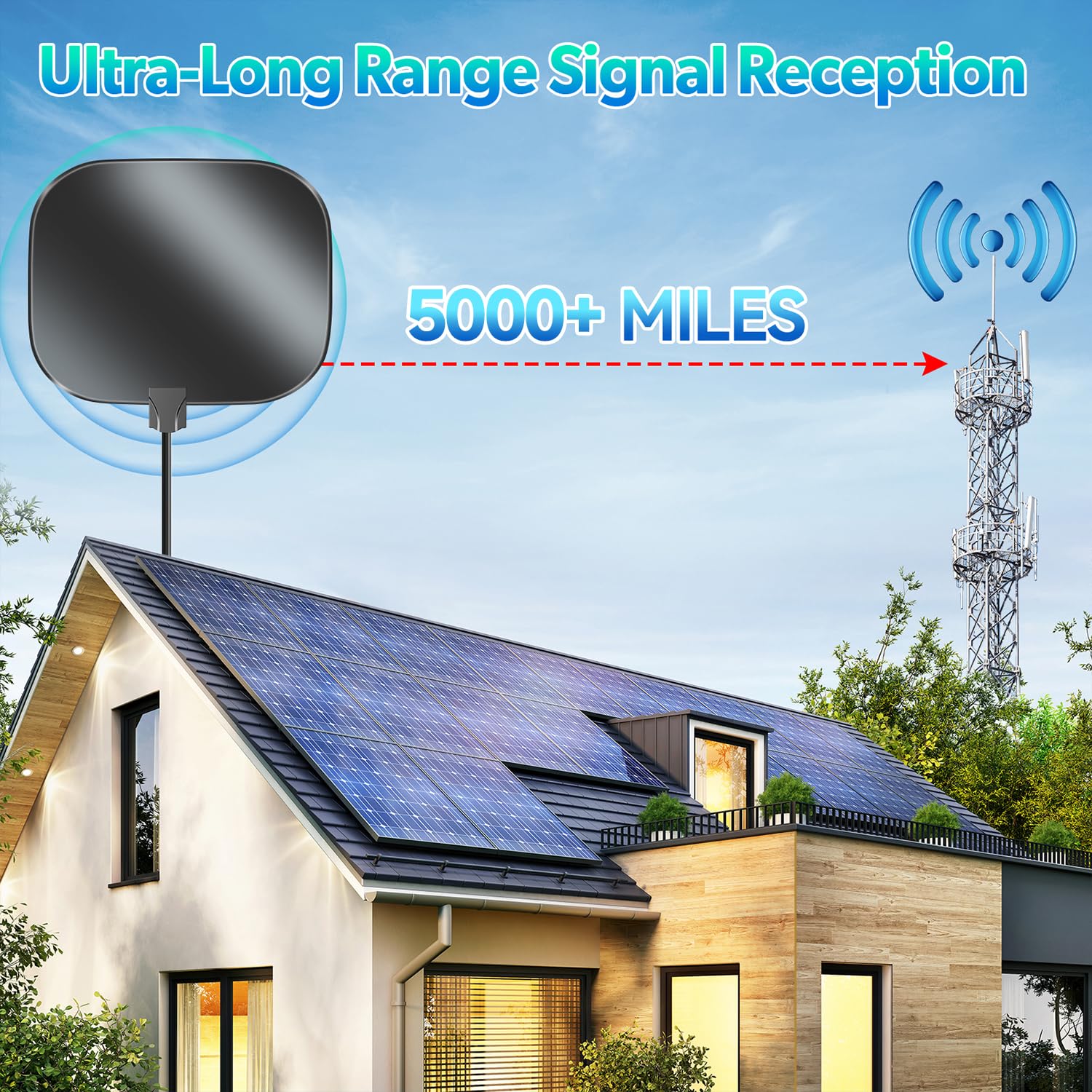 Antenna Digitale per Canali Locali, Antenna TV per Smart TV | Antenna digitale per canali locali, 4K 8K 1080p HD con amplificatore di segnale, cavo coassiale da 4 m