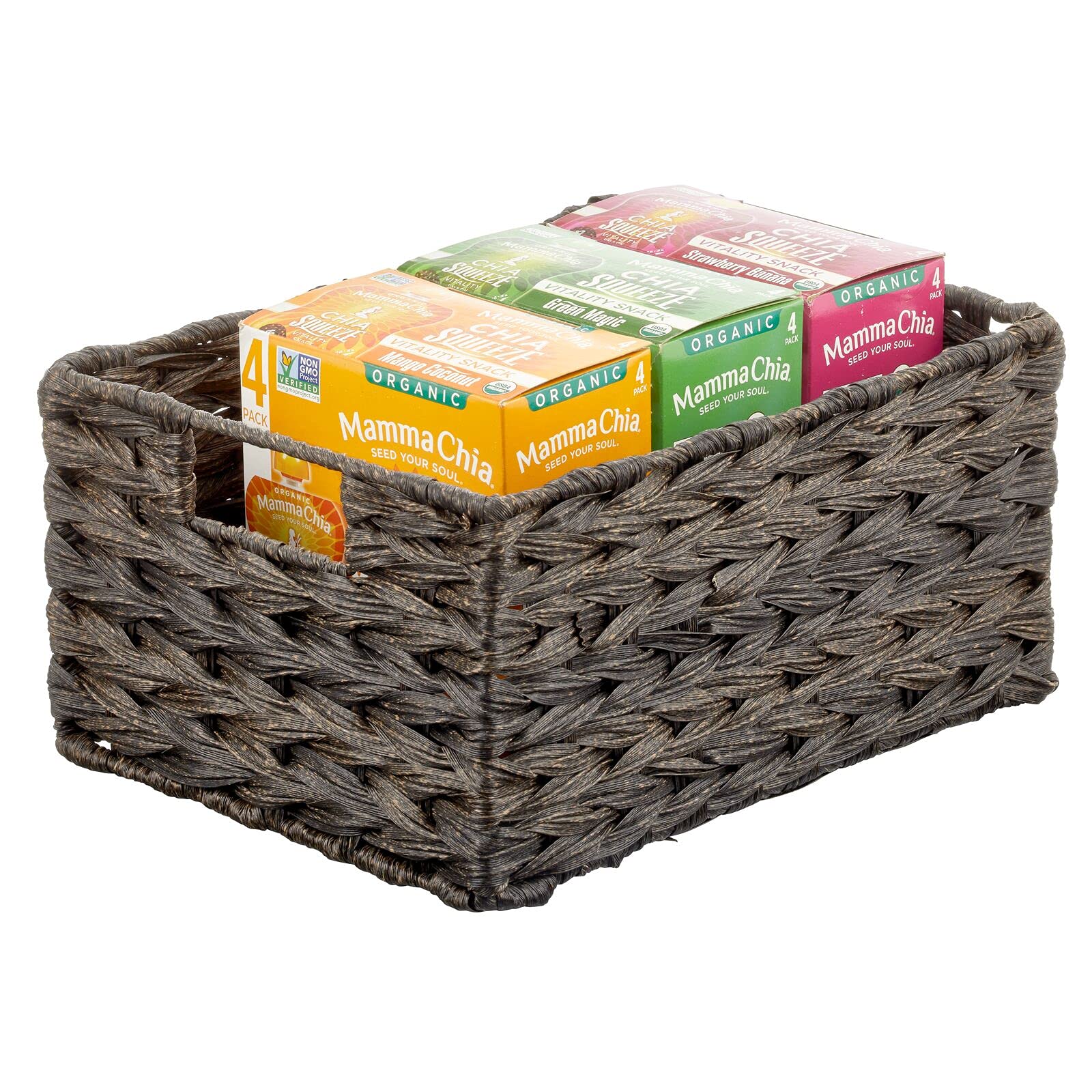 mDesign Woven Farmhouse Kitchen Pantry Food Storage Organizer Basket Box - Container Organization for Cabinets, Cupboards, Shelves, Countertops, Store Potatoes, Onions, Fruit, 6 Pack, Espresso Brown - Image 7