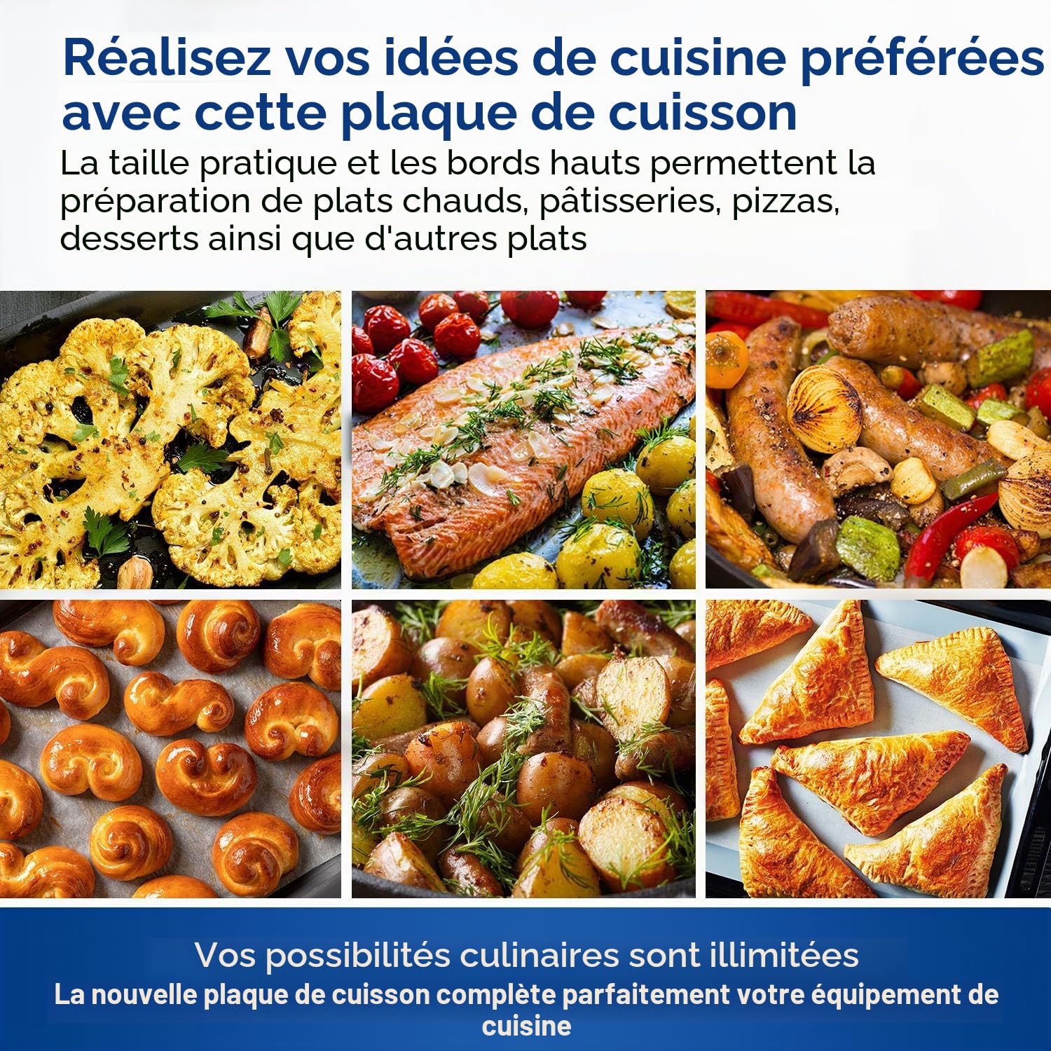 VIOKS Plaque de cuisson 45 x 37 cm de rechange pour Whirlpool 481010657928 – Poêle à graisse profonde, plaque de cuisson en émail antiadhésif – Accessoires de four