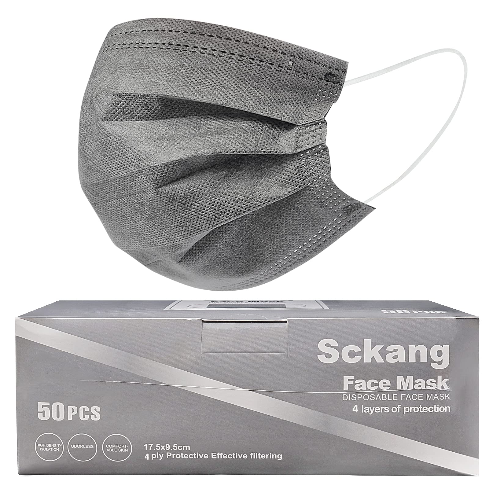sckang4-Ply Disposable Face Mask, Grey, 50 Pieces