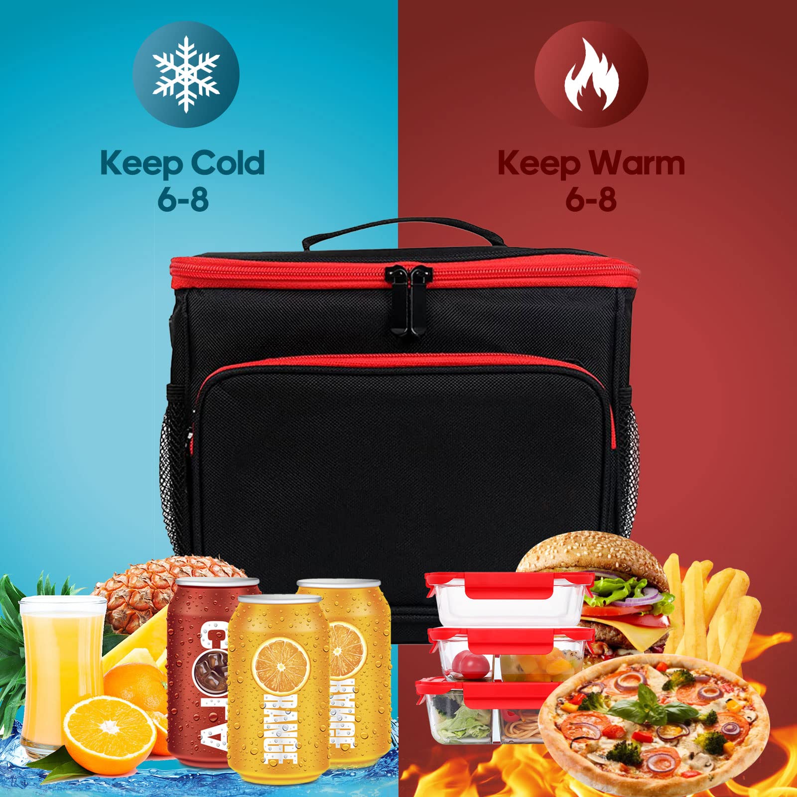 Sac à déjeuner, sacs fourre-tout thermiques de travail, grand sac alimentaire à double compartiment de 10 L pour hommes, enfants, filles, adultes, dames, pique-nique, camping, école, sacs de transpo