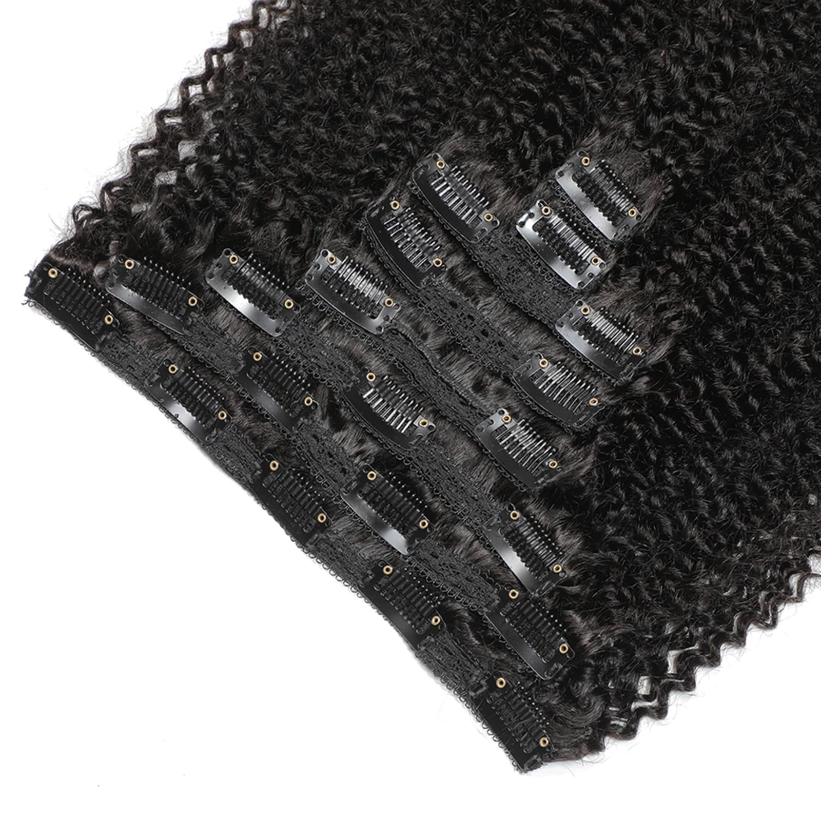 Clip-in-Haarverlängerungen aus Echthaar, Afro Kinky Curly, Natürliche Farbe, 8 Stücke, 115–120 g, 18 zoll (45 cm)
