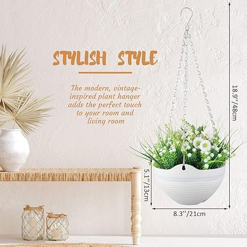 Miniatura 2 de Paquete de 16 macetas colgantes de 8 pulgadas, color blanco, con riego automático, maceta redonda colgante con escurridor y cadena colgante para