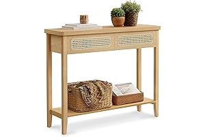 VASAGLE ULNT016Y57 Boho Console Table with 2 Drawers and Storage Shelf for...