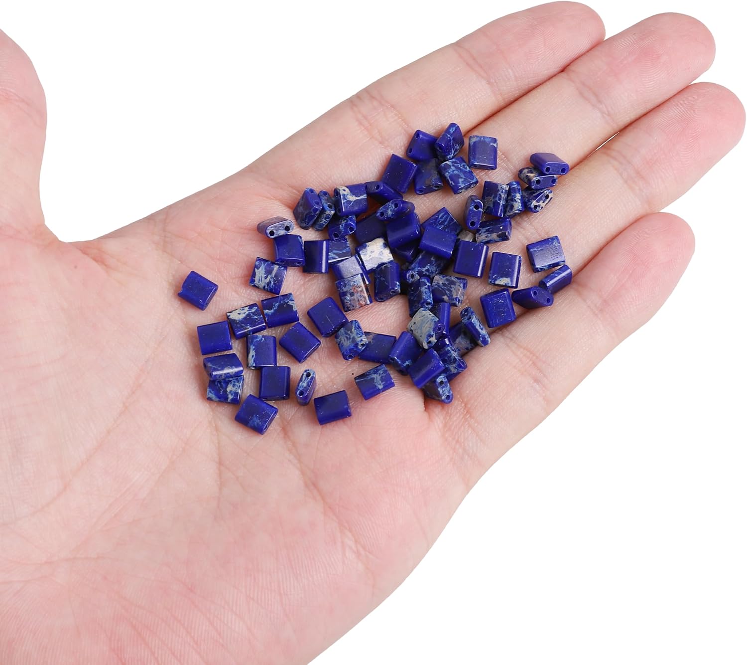 Natural Lapis Lazuli Stone Tila Beads 5x5mm Square 2-Hole Spacer Beads for DIY Bracelet Earring Making 15"/Strand - Image 2