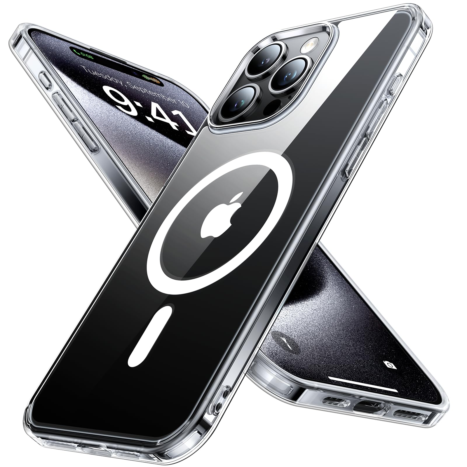 Amazon.co.jp: Aulofe 強力磁気クリア iPhone 15 Pro用ケース、[決して