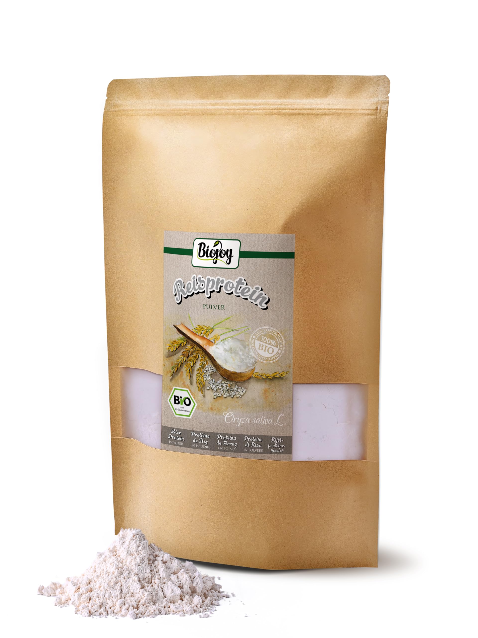 Biojoy Organiczne Białko ryżowe w proszku (1 kg), 85% białka, bez dodatków (Oryza sativa L.)