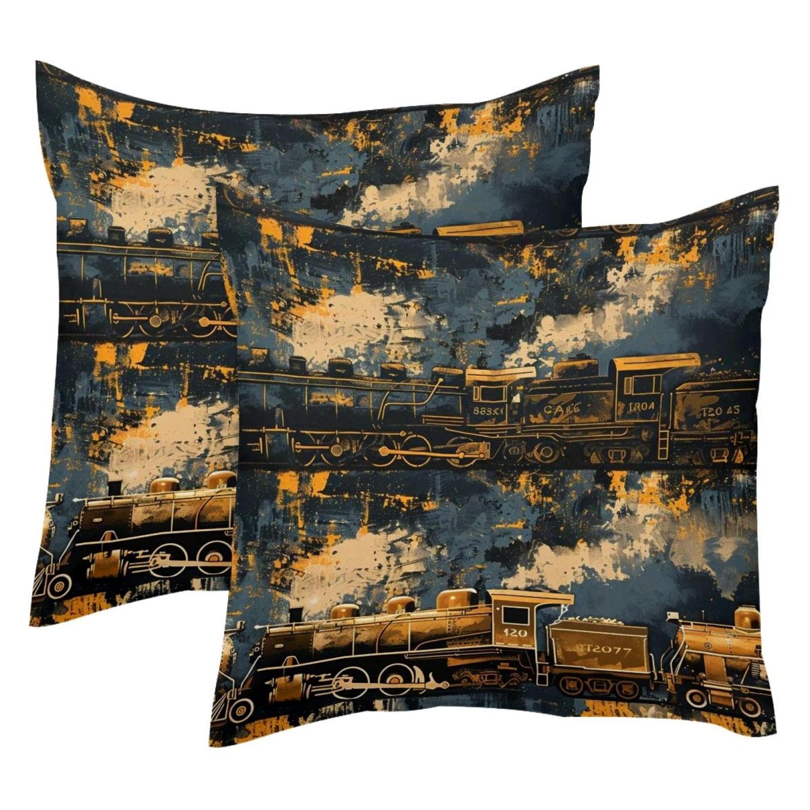 Housse de coussin en velours 50x50 cm lot de 2 avec motif de train rétro