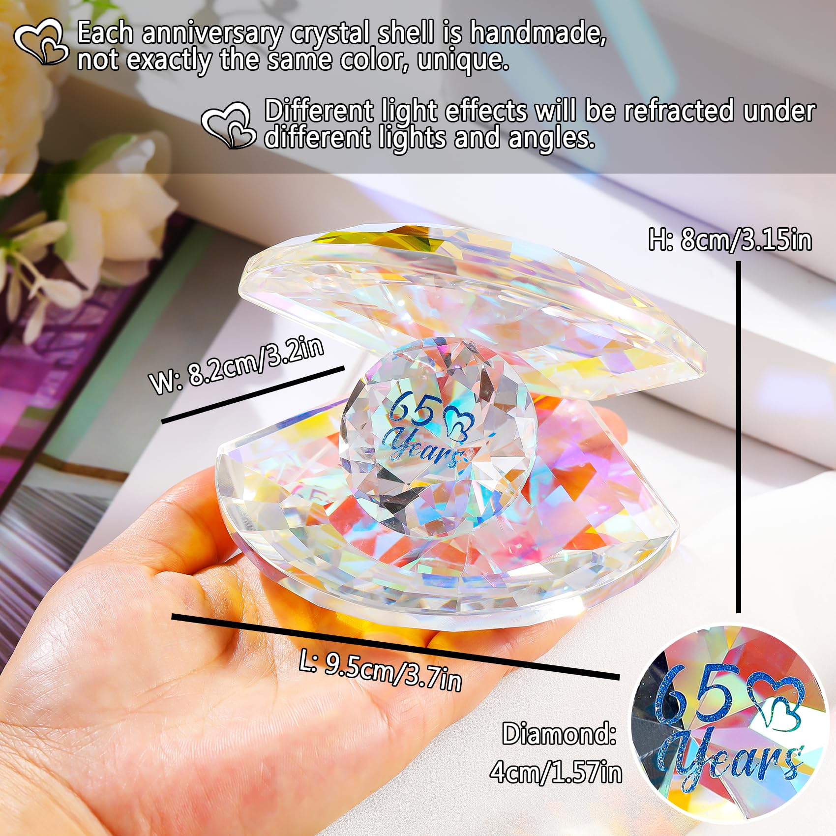 Crystal Shell Sapphire Wedding 65th Anniversary Romantic Gifts for Grandparents 65 Years Anniversary Presents Ideas for Couples Marriage Keepsake for Parents Party Decor Ornament - Image 3