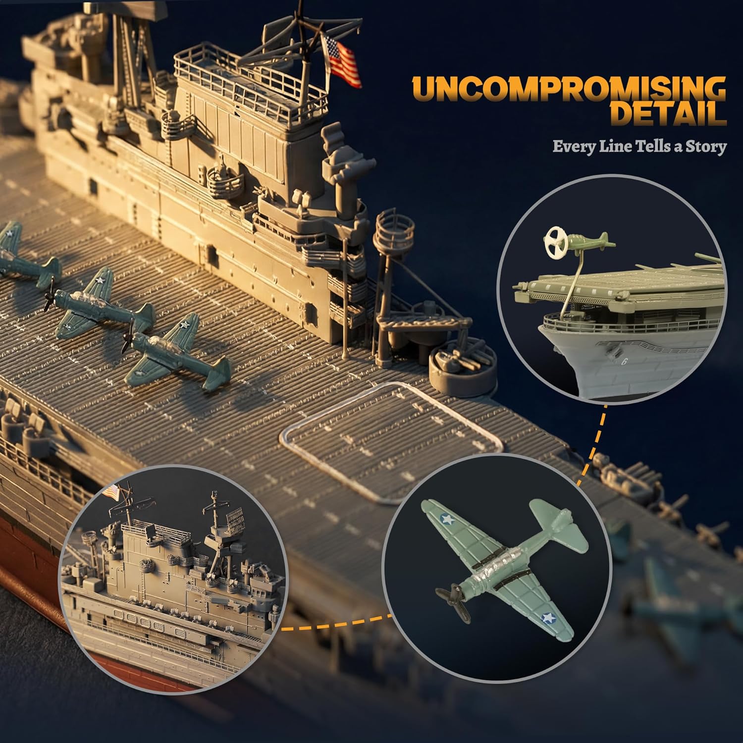 1/700 USS Enterprise CV-6 Aircraft Carrier ABS + Alloy Diecast Boat Model World War II Pacific War Aircraft Carrier Diecast Model with Display Stand and Dust Box Collection Gift for Adult