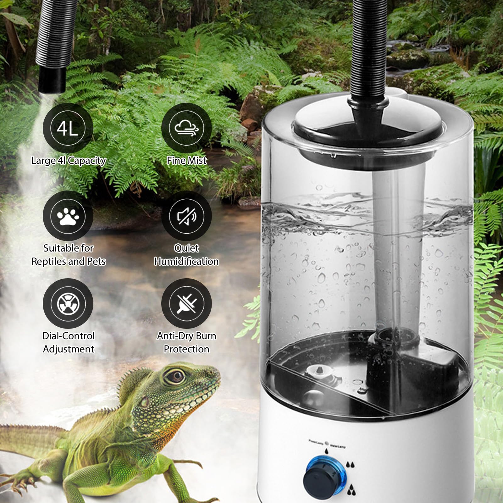 4L Humidificador para Terrarios de Reptiles, Nebulizador con doble Barril Extensible y Ajuste de Pulverización en tres Etapas, Humidificador para Terrarios de Reptiles